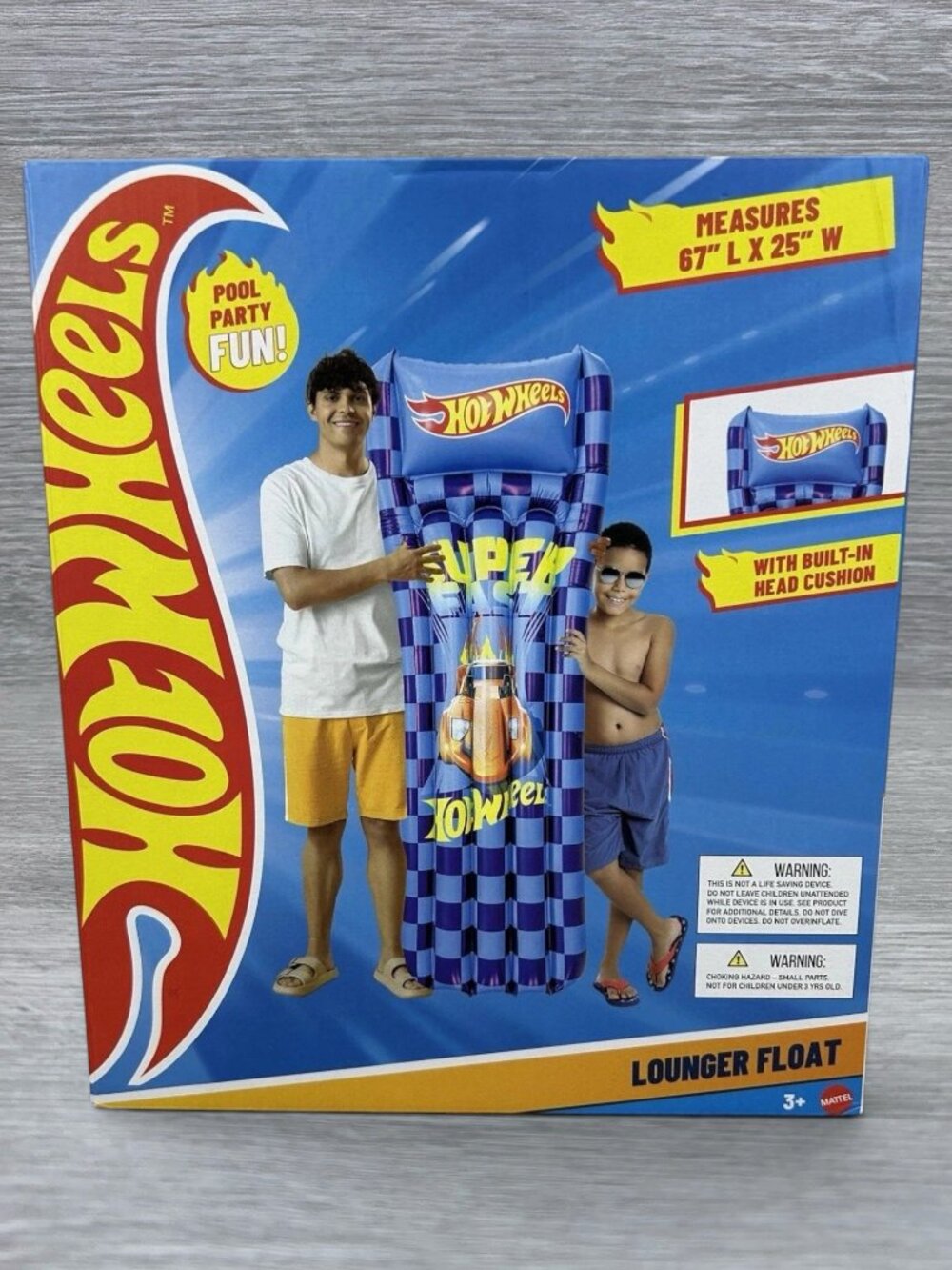 Hot Wheels Lounger Float Blue Retro Checkered Inflatable Pool Raft 67in NEW